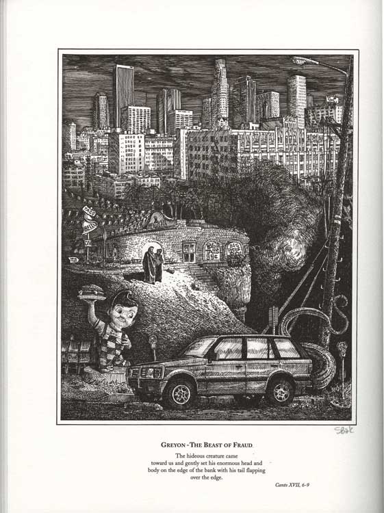 Dante Alighieri, [Divina commedia]. Dante's Inferno; ... Purgatorio; ... Paradiso. 3 vols. Illustrated by Sandow Birk; translated by Sandow Birk and Marcus Sanders. Brisbane, Calif.: Trillium Press, 2003-2005.