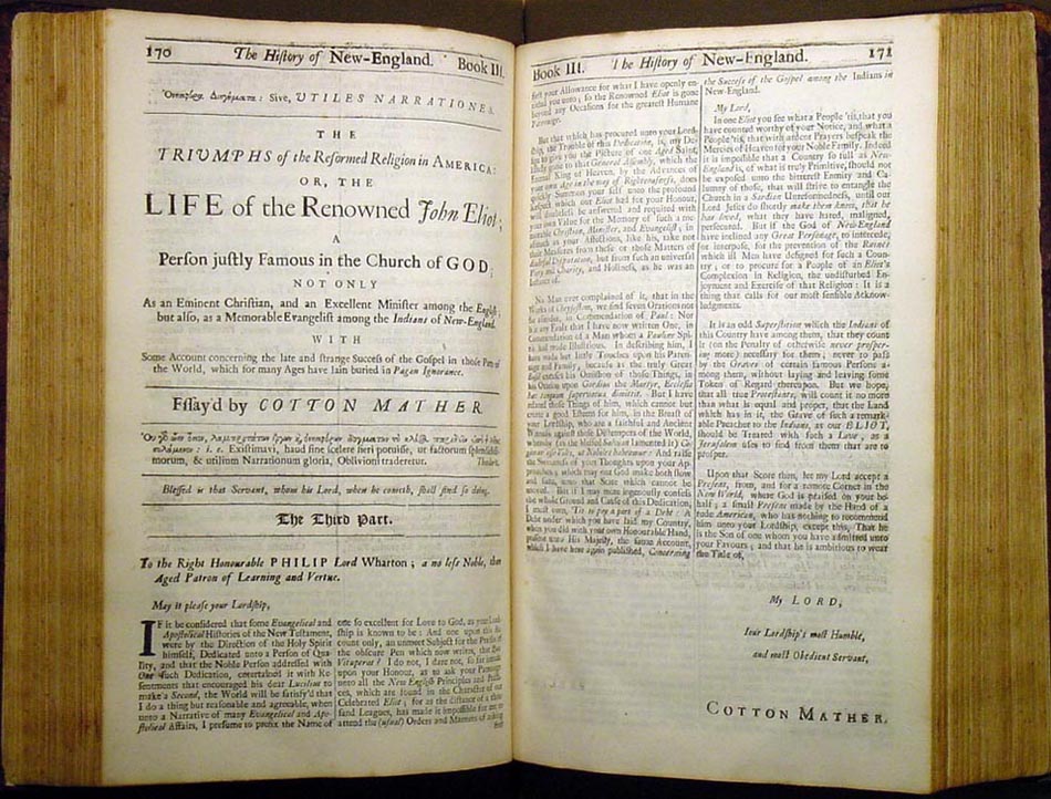 Cotton Mather, Magnalia Christi Americana, or, The Ecclesiastical History of New-England, from Its First Planting in the Year 1620, unto the Year of Our Lord 1698. In seven books. London: Printed for Thomas Parkhurst, 1702.