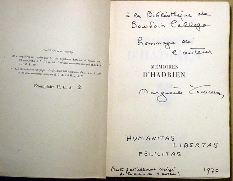 Marguerite Yourcenar, Mémoires d'Hadrien. Paris: Plon, 1951.