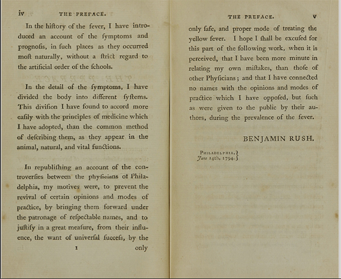 Benjamin Rush’s "An Account of the Bilious Remitting Yellow Fever, as it appeared in the city of Philadelphia, in the year 1793." Philadelphia: Thomas Dobson, [1794].