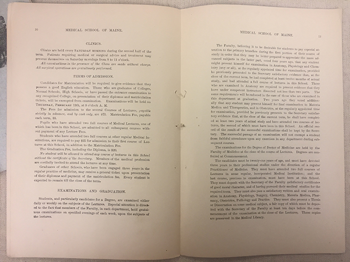 Medical School of Maine Curriculum  | Medical School of Maine catalogue, 1881. Medical School of Maine Records, Bowdoin College Archives.