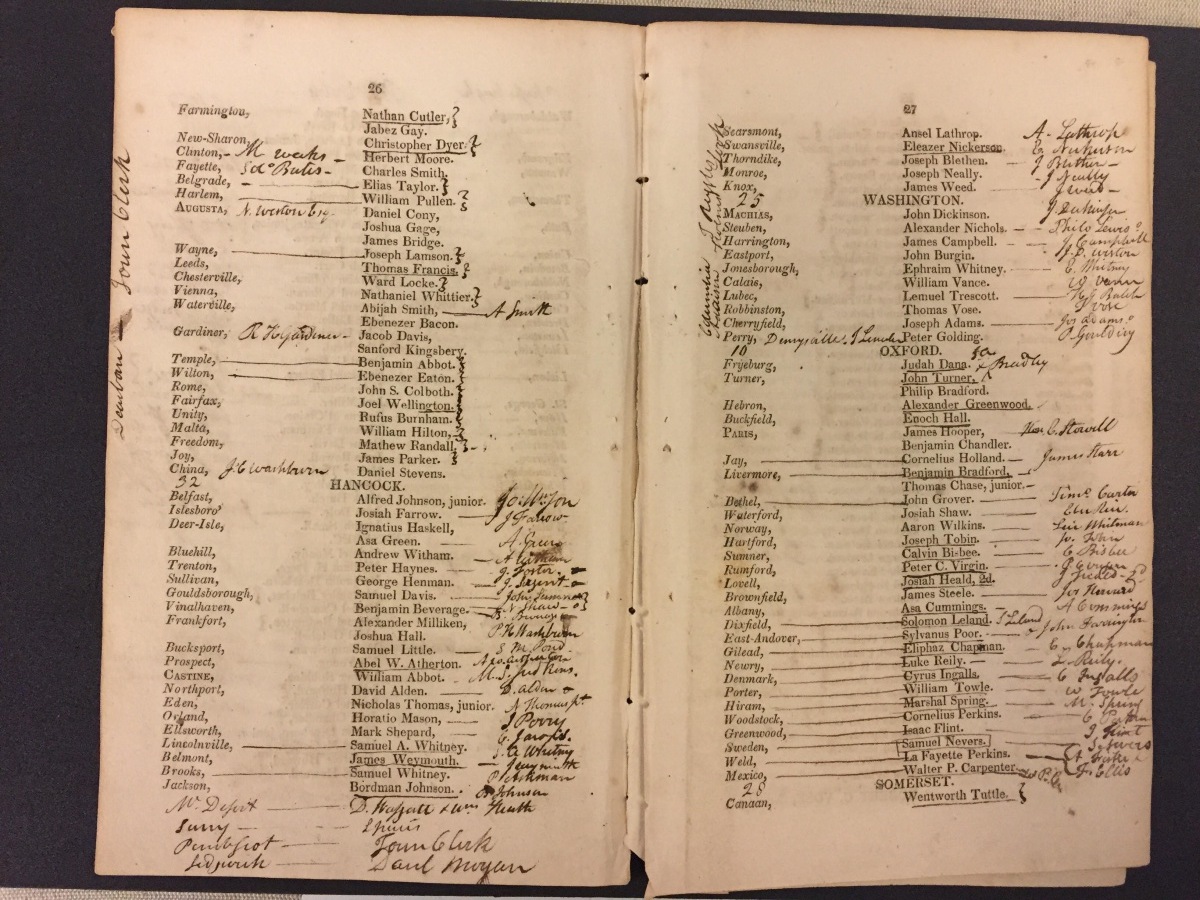 Constitution for the State of Maine: formed in convention at Portland, 29th of October, A.D. 1819, and of the independence of the United States the forty-third, and recommended to the people for their adoption in town meetings, on the sixth of December. Portland [ME]: Printed by Francis Douglas, 1819.
