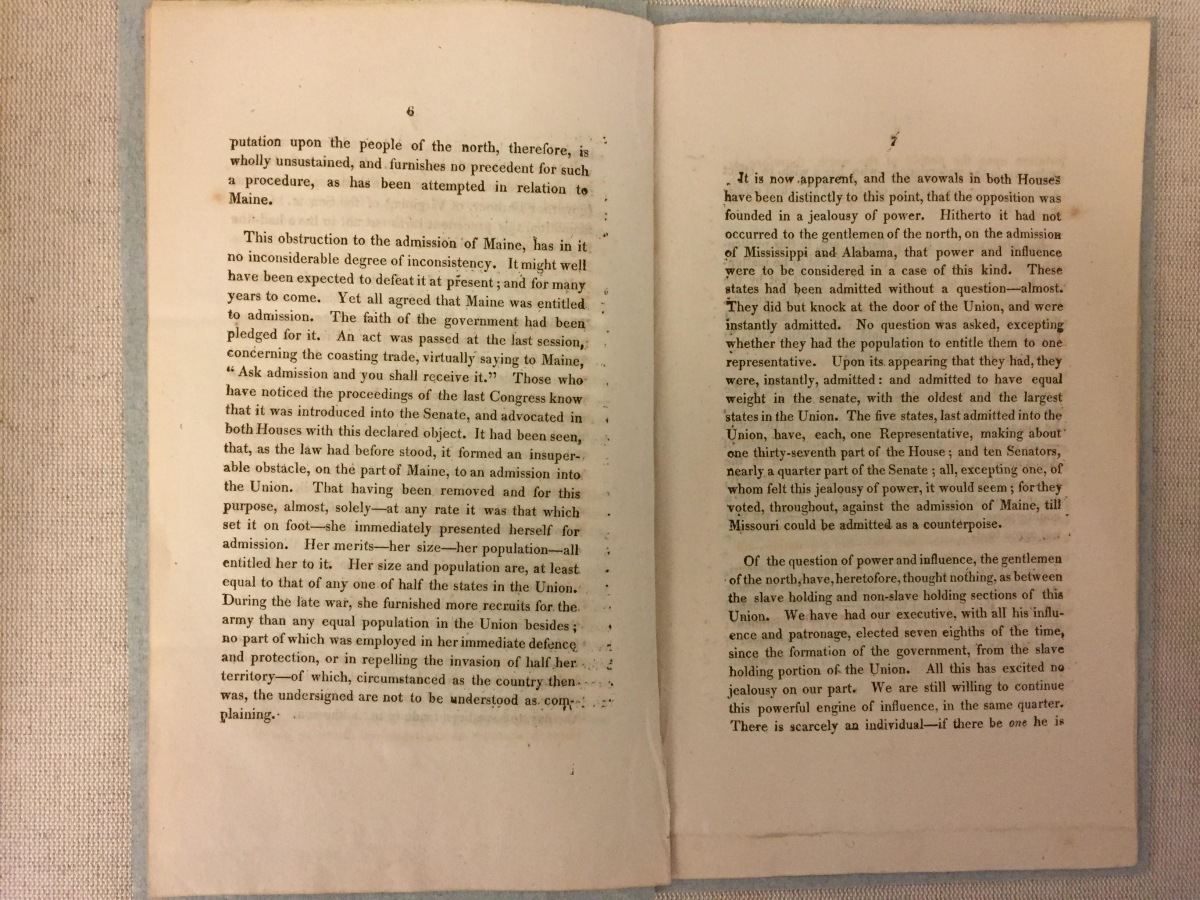 An Address to the People of Maine. Washington D.C.: Davis and Force, 1820.