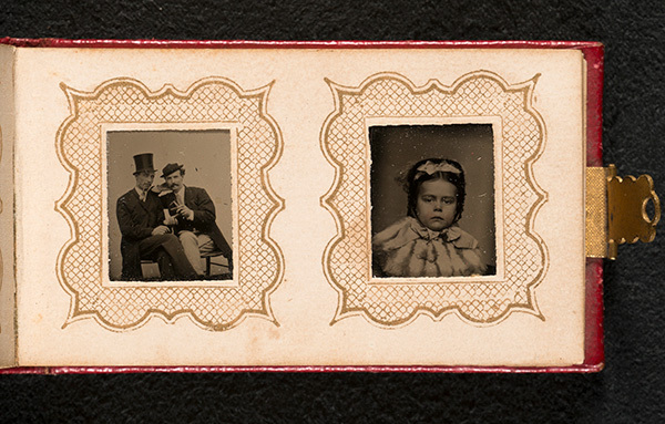 Tintype miniature photo album, circa 1881. Tintype miniature photo album, circa 1881.